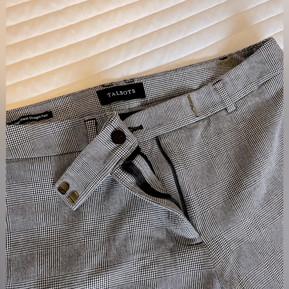 Talbots High-Waist Straight Pant in Black and White Houndstooth Check